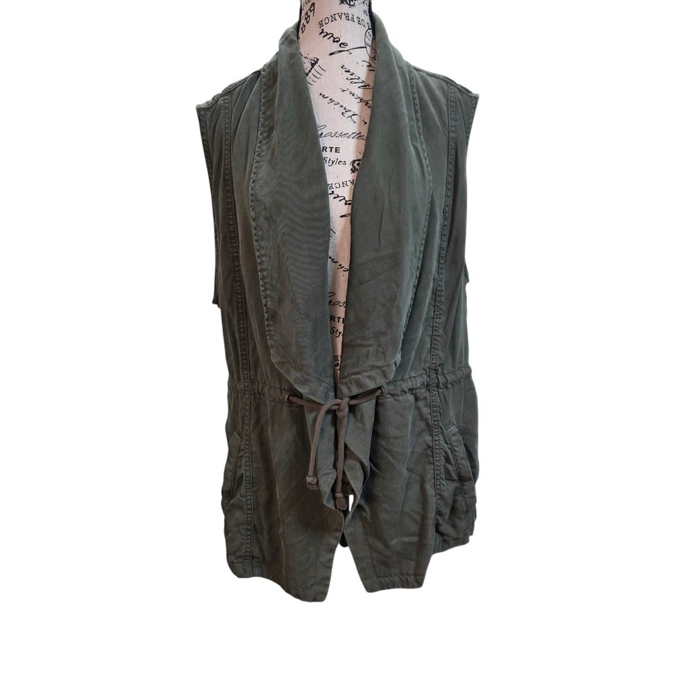 Max Jeans Womens XL Olive Green Cargo Vest Cinched Waist Gorpcore